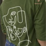Army Green Minimal Abstract Line Art Graphic T-Shirt for Women img2- kitvana