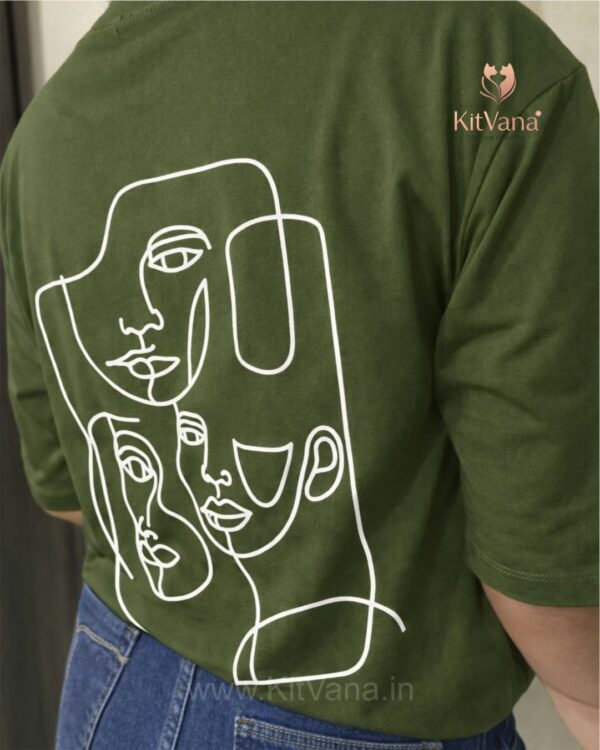 Army Green Minimal Abstract Line Art Graphic T-Shirt for Women img2- kitvana