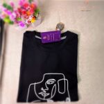 KitVana Black Minimal Abstract Line Art Graphic T-Shirt for Women- img1