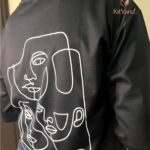 KitVana Black Minimal Abstract Line Art Graphic T-Shirt for Women- img3