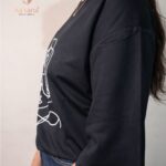 KitVana Black Minimal Abstract Line Art Graphic T-Shirt for Women- img4