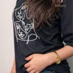 KitVana Black Minimal Abstract Line Art Graphic T-Shirt for Women- img5