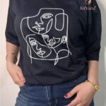 KitVana Black Minimal Abstract Line Art Graphic T-Shirt for Women- img6