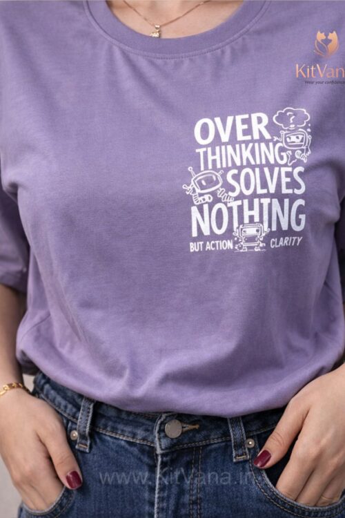 KitVana Overthinking Solves Nothing Statement Back Print T-Shirt- L, XL in color Lavender and size XL