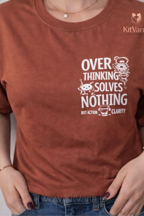 KitVana Overthinking Solves Nothing Statement Back Print T-Shirt- L, XL in color Rust and size L