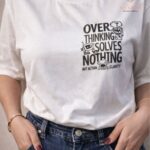 KitVana Overthinking Solves Nothing Statement Print White T-Shirt XL AND L SIZE img1- KITVANA
