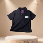 Kitvana Women’s Black Ribbed Polo Crop Top img1 - KITVANA.in