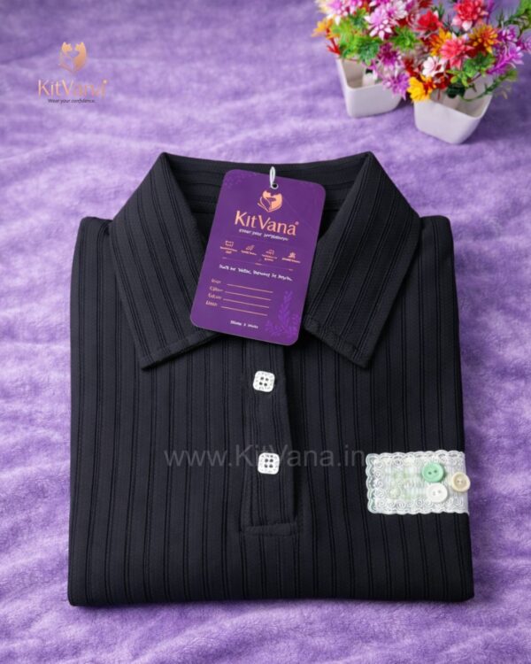 Kitvana Women’s Black Ribbed Polo Crop Top img3 - KITVANA.in