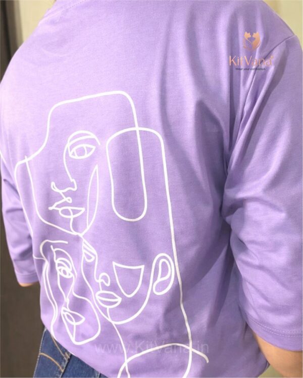 Light Lavender Minimal Abstract Line Art Graphic T-Shirt for Women img2- kitvana