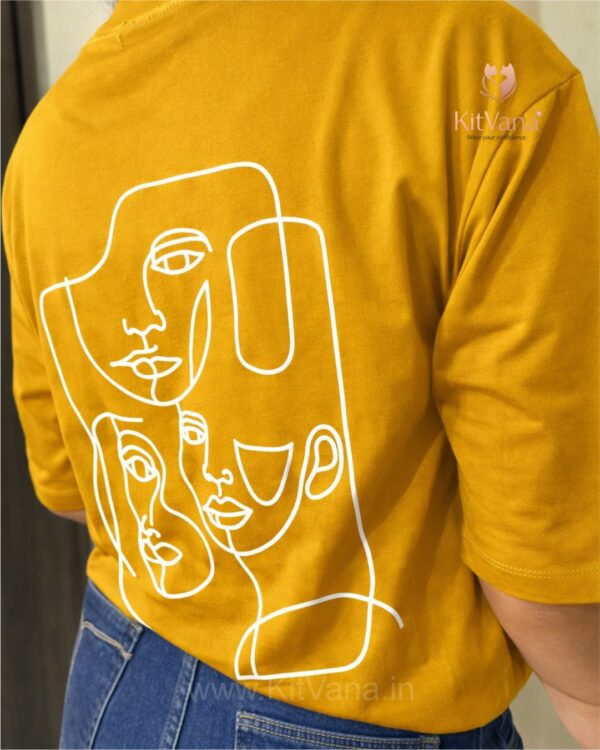 Mustard Minimal Abstract Line Art Graphic T-Shirt for Women img2- kitvana