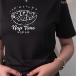 Nap Time Squad Black Cute Cat Print Crop Top (L) img2 – KitVana