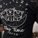 Nap Time Squad Black Cute Cat Print Crop Top (L) img3 – KitVana
