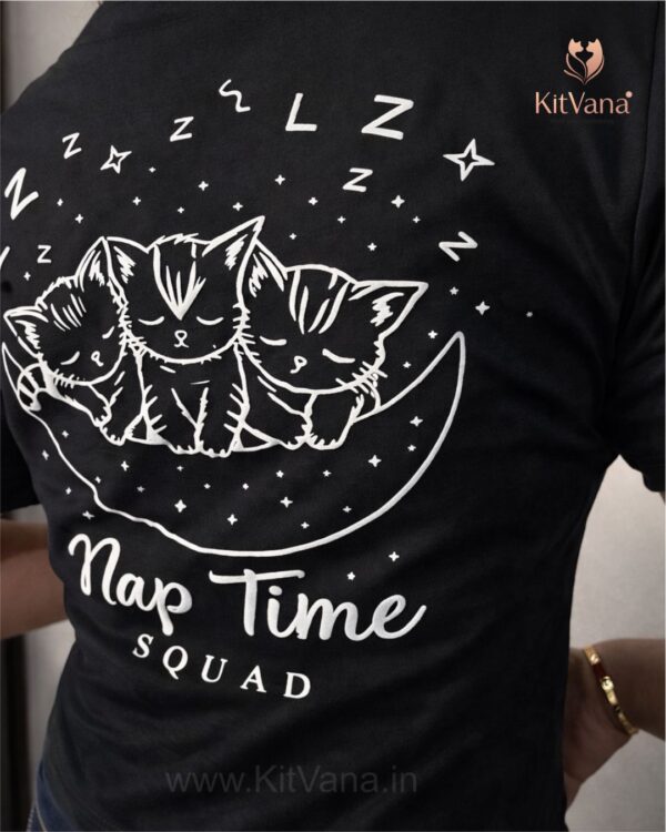 Nap Time Squad Black Cute Cat Print Crop Top (L) img3 – KitVana