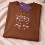 Nap Time Squad Cocoa Brown Cute Cat Print Crop Top (L) img1 – KitVana