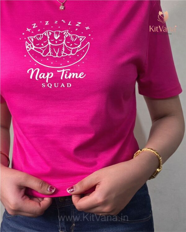 Nap Time Squad Pink Cute Cat Print Crop Top (L) img4 – KitVana.in