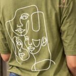 Olive Green Minimal Abstract Line Art Graphic T-Shirt for Women img2- kitvana