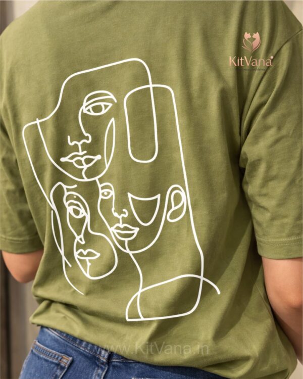 Olive Green Minimal Abstract Line Art Graphic T-Shirt for Women img2- kitvana