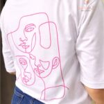 White Minimal Abstract Line Art Graphic T-Shirt for Women img2- kitvana
