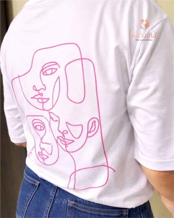 White Minimal Abstract Line Art Graphic T-Shirt for Women img2- kitvana