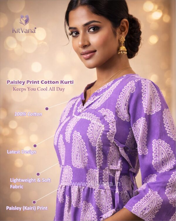 Kitvana Light Purple Print Cotton Kurti for Women- img2