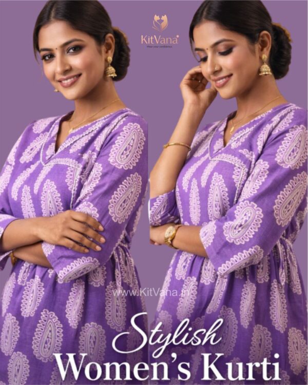 Kitvana Light Purple Print Cotton Kurti for Women- img4