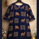 Kitvana Royal Elephant Print Navy Cotton Kurti for Women- img1