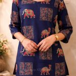 Kitvana Royal Elephant Print Navy Cotton Kurti for Women- img2