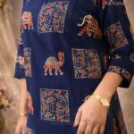 Kitvana Royal Elephant Print Navy Cotton Kurti for Women- img3