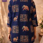 Kitvana Royal Elephant Print Navy Cotton Kurti for Women- img4