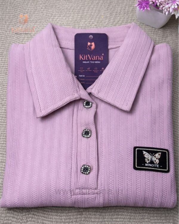 Kitvana Women’s Lavendor Ribbed Polo Crop Top img3 - KITVANA