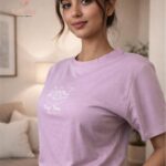 Lavendar Nap Time Squad Pink Cute Cat Print Crop Top (L) img 2 – KitVana
