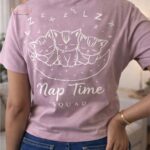 Lavendar Nap Time Squad Pink Cute Cat Print Crop Top (L) img 3 – KitVana