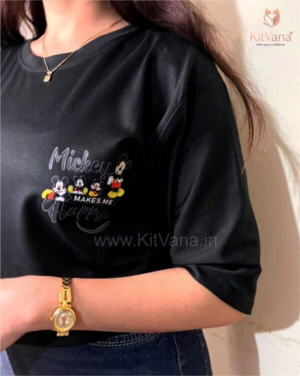 Mickey Happiness Women’s XL Casual T-Shirt (Black Color) img3 – KitVana