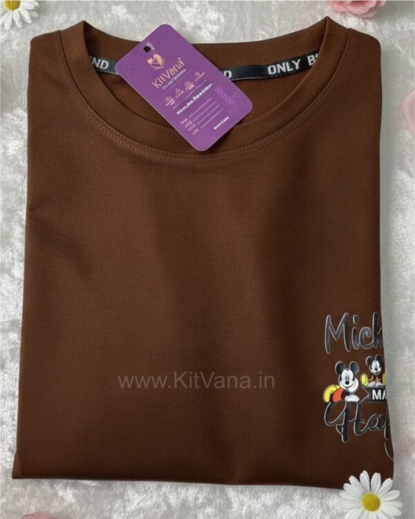 Mickey Happiness Women’s XL Casual T-Shirt (Brown Color) img1 – KitVana