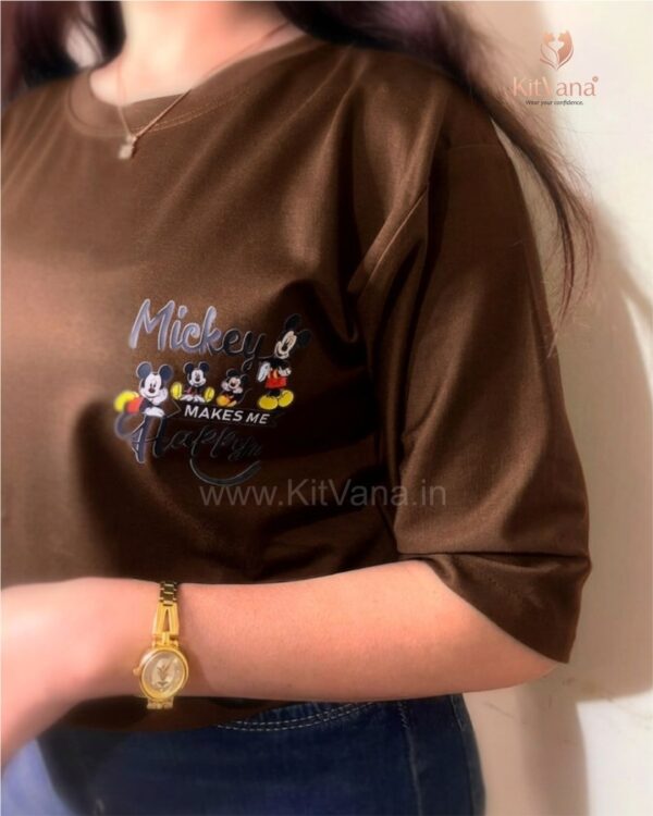 Mickey Happiness Women’s XL Casual T-Shirt (Brown Color) img2 – KitVana