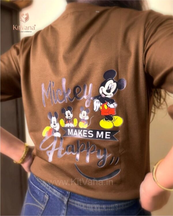 Mickey Happiness Women’s XL Casual T-Shirt (Brown Color) img3 – KitVana