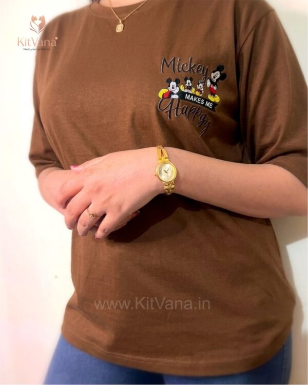 Mickey Happiness Women’s XL Casual T-Shirt (Brown Color) img4 – KitVana