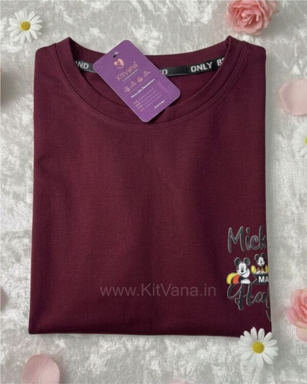 Mickey Happiness Women’s XL Casual T-Shirt (Wine Color) img1 – KitVana
