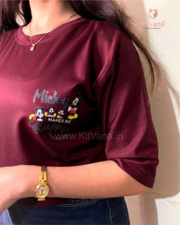 Mickey Happiness Women’s XL Casual T-Shirt (Wine Color) img2 – KitVana
