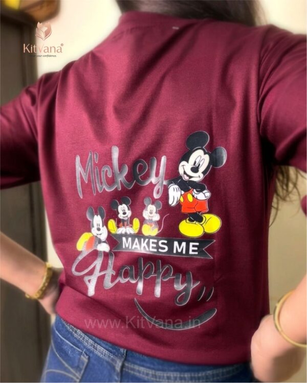 Mickey Happiness Women’s XL Casual T-Shirt (Wine Color) img3 – KitVana
