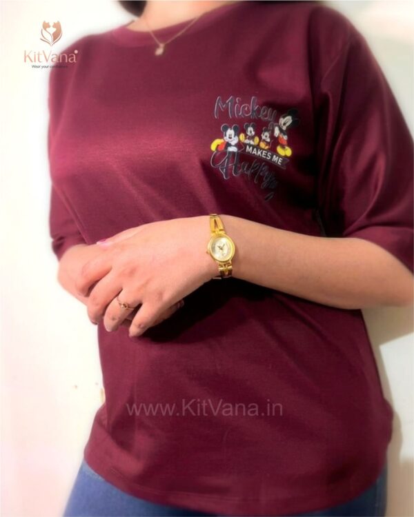 Mickey Happiness Women’s XL Casual T-Shirt (Wine Color) img4 – KitVana