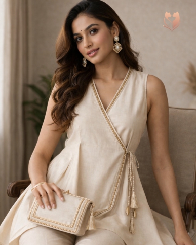 Short Kurtis in creemy color img1 new design- kitvana