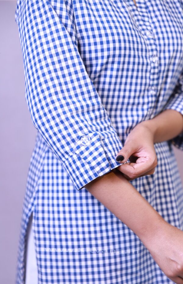Blue & White Checkered Cotton Kurti with White Palazzo img8- kitvana