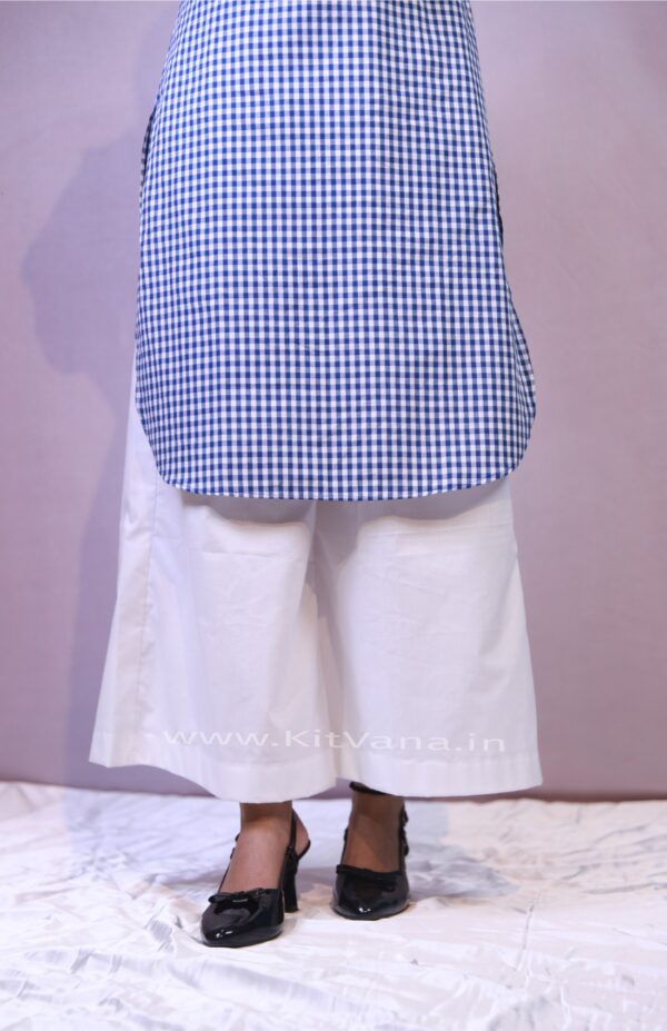 Blue & White Checkered Cotton Kurti with White Palazzo img9- kitvana