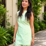 Women's Cotton Co-Ord Set – Mint Green Striped img1- kitvana.in