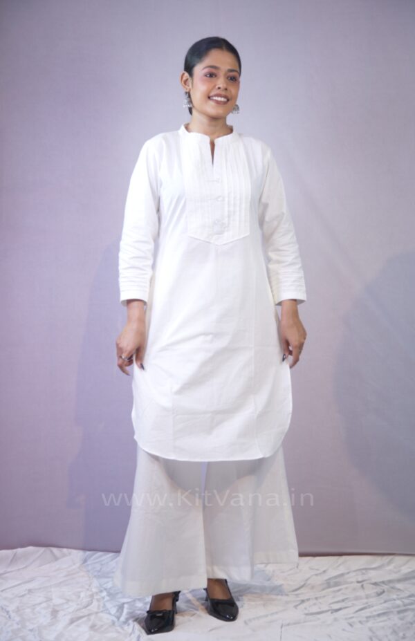 Women’s White Straight Kurta with Palazzo Set img1- kitvana