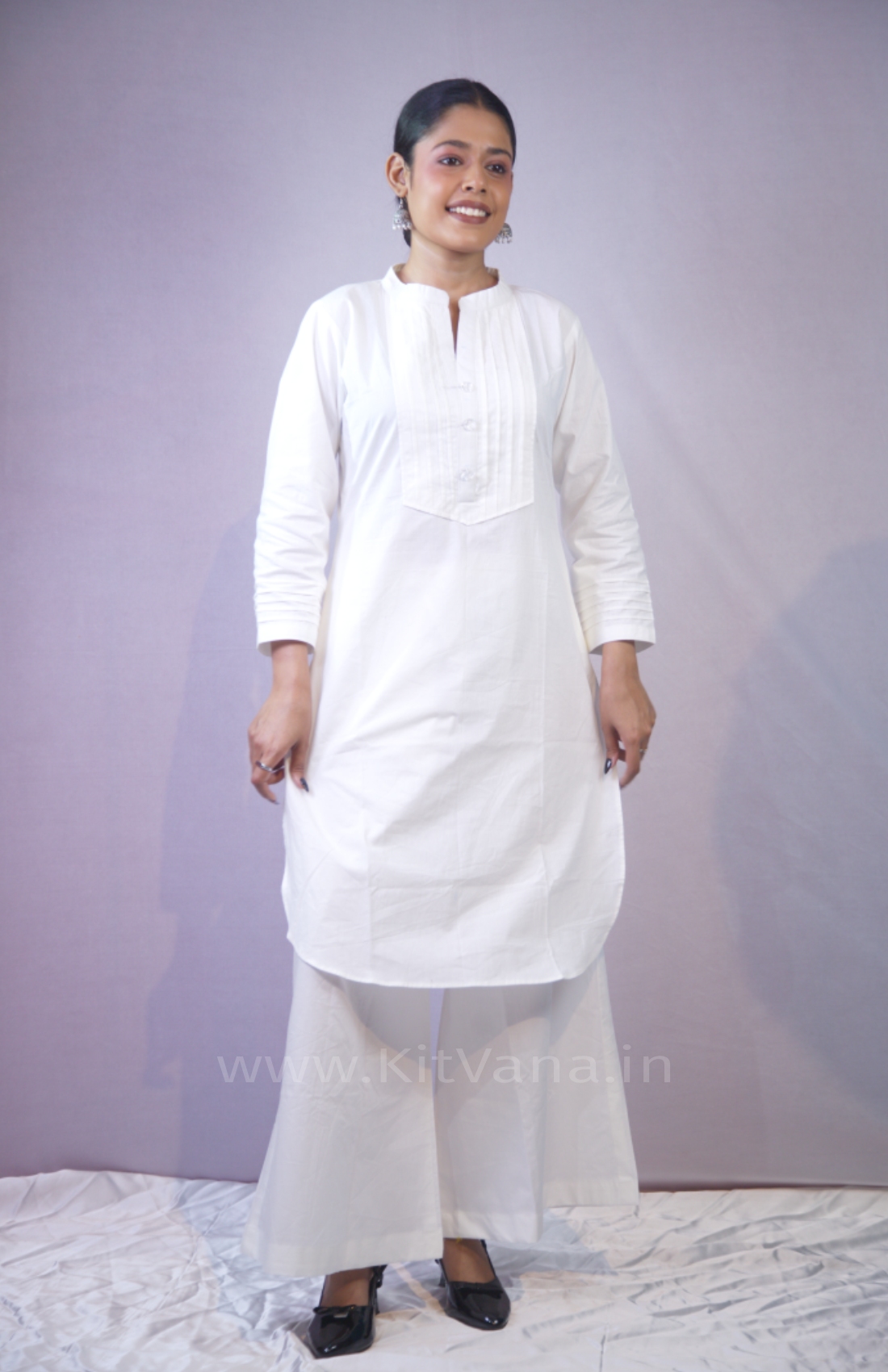 Women’s White Straight Kurta with Palazzo Set