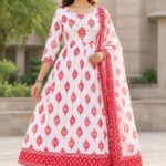 Elegant White and Red Anarkali Look-1
