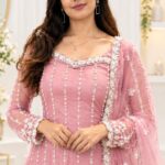 Super Hit Silk Satin Lehenga Set with Heavy Beadwork, Designer Sleeves & Net Dupatta- pink- img1 - kitvana