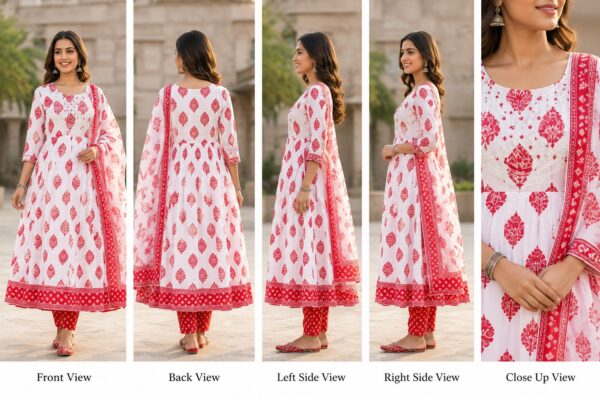 White and Red Anarkali Outfit Views-all
